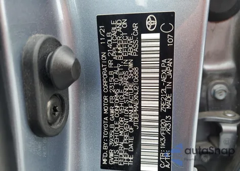 2022 Toyota Corolla Le из США, поврежденный, VIN JTDEPMAEXNJ210688